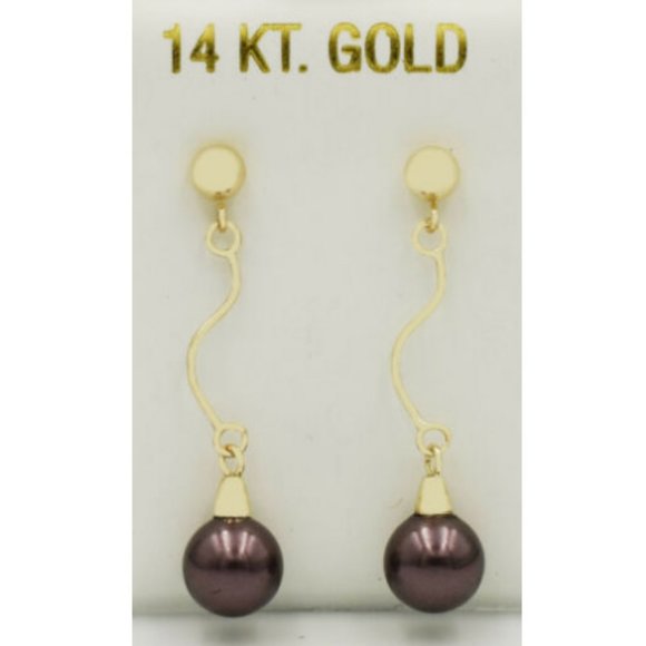 Genuine 7 mm Tahitian Pearl Dangling Earrings 14k Yellow...